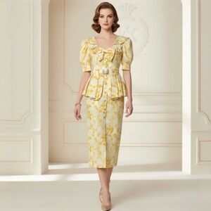 Alessandra Rich Yellow Patterned Silk Dress